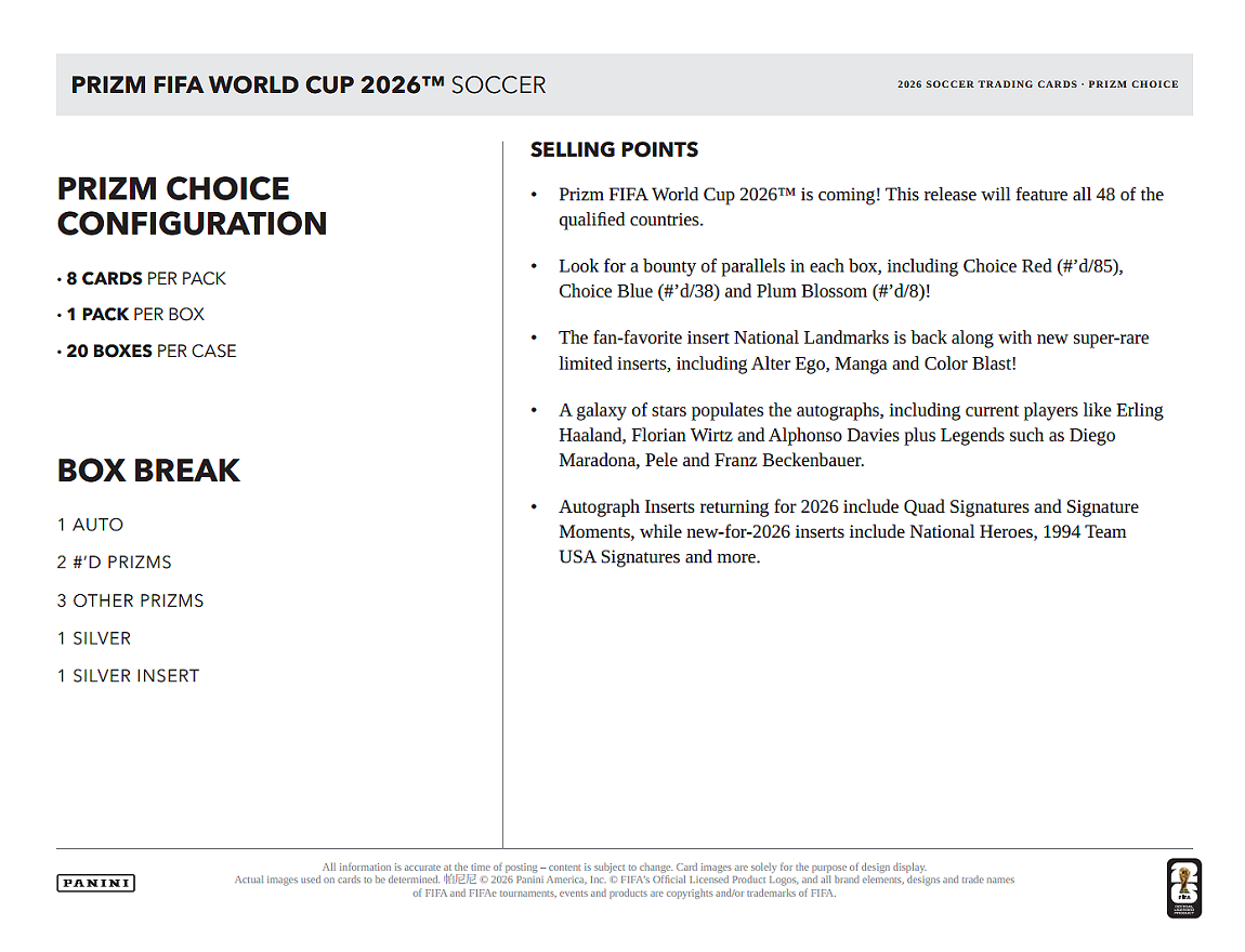 Project Mozi Breaks – Break #665 PYTP: Panini Prizm FIFA World Cup 2026 Choice Box Sealed Case Break (20 Boxes)