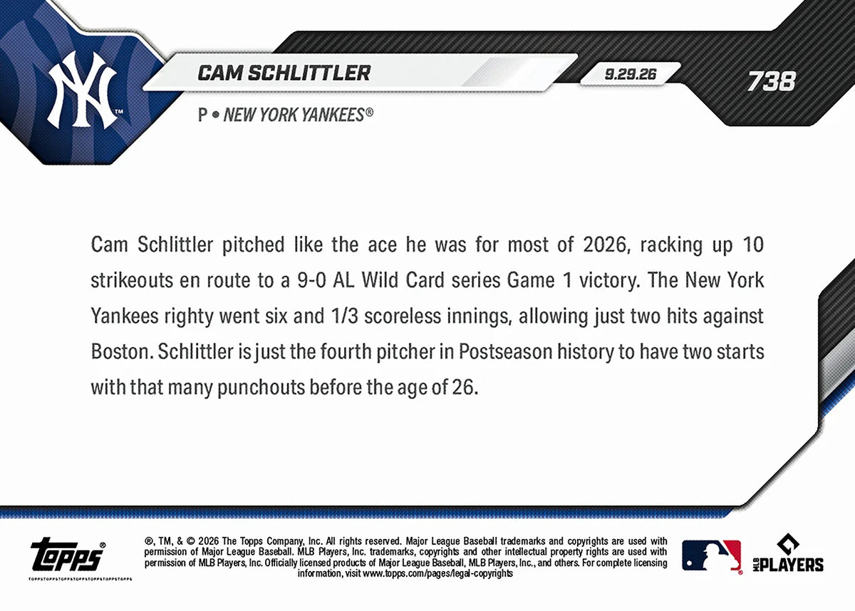 Project Mozi Breaks – Group Order #247 Cam Schlittler - 2026 MLB Topps NOW®️ - Card 738