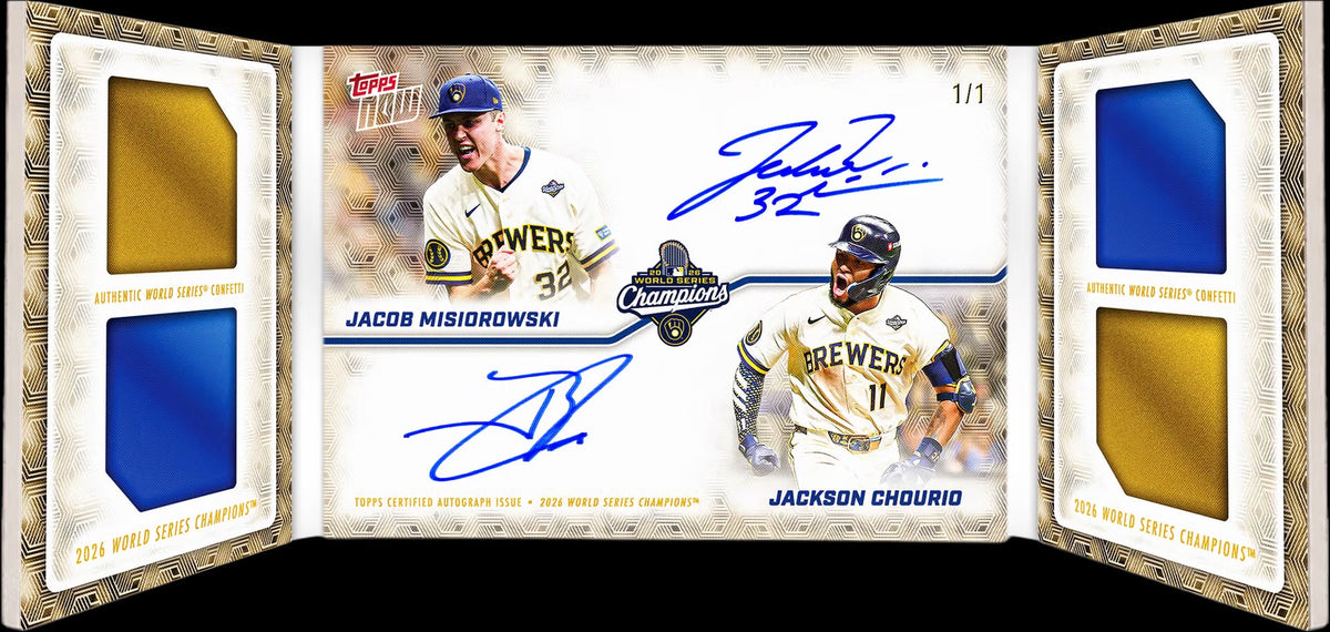 2026 Milwaukee Brewers Topps NOW World Series Confetti dual-autograph relic book chase example