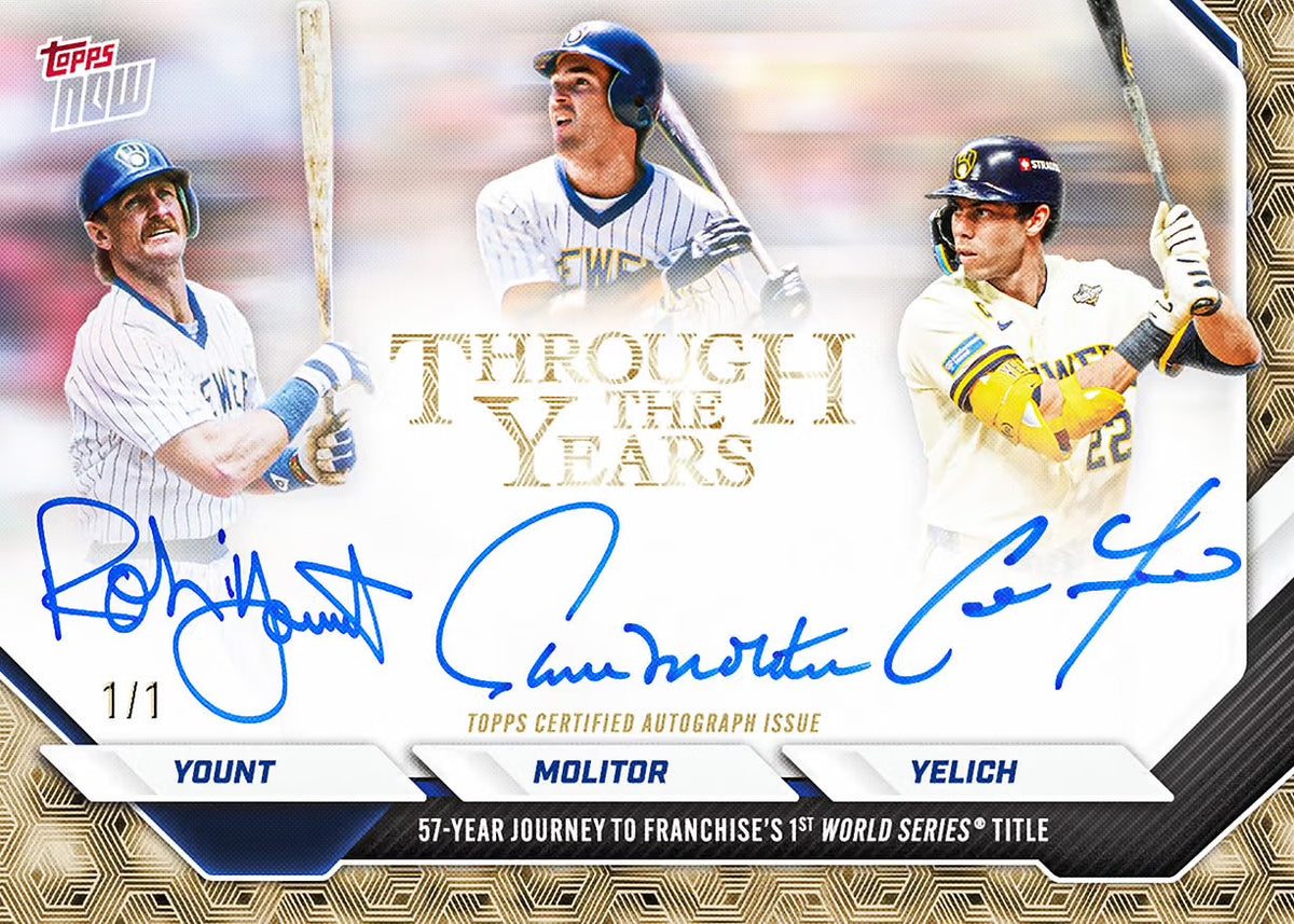 2026 Milwaukee Brewers Topps NOW Through the Years triple autograph chase example