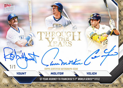 2026 Milwaukee Brewers Topps NOW Through the Years triple autograph chase example