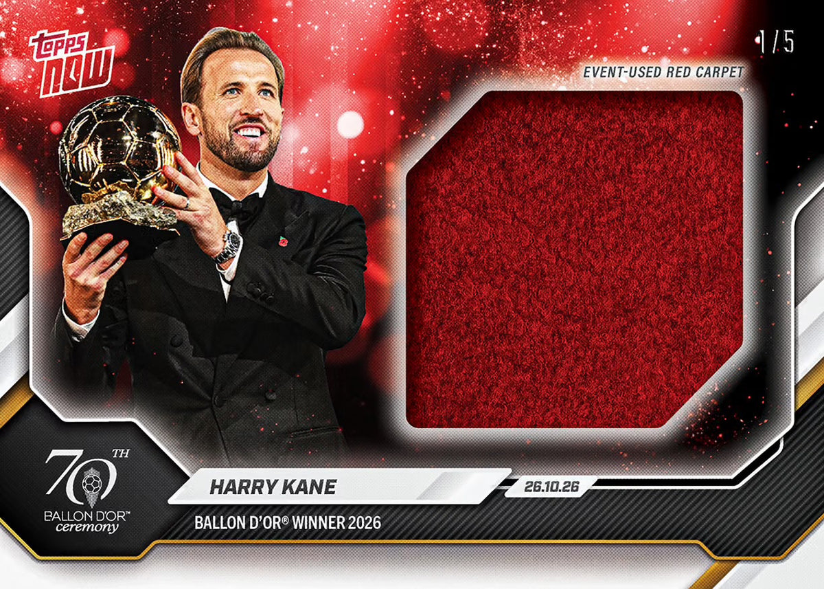 Harry Kane - 2026 Ballon d'Or Topps NOW Card 1 red carpet relic chase card example