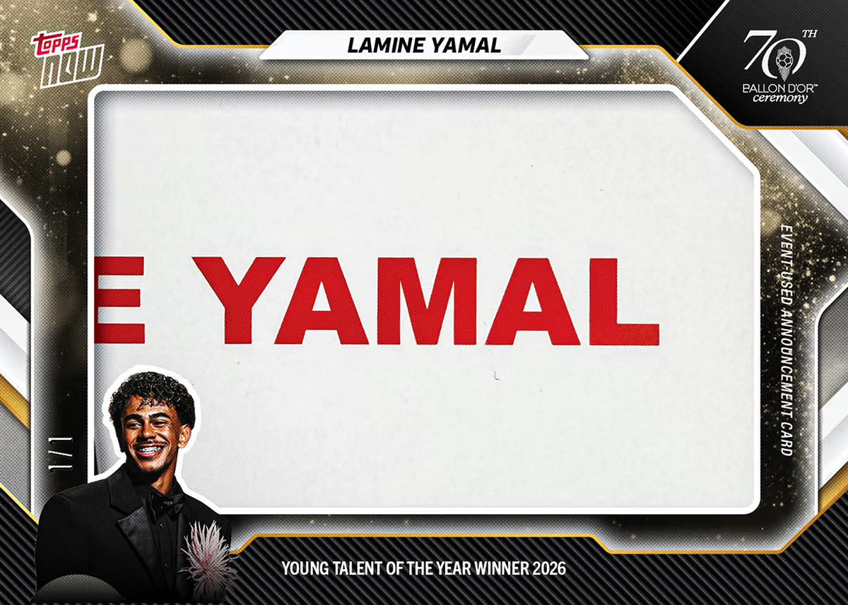 Lamine Yamal - 2026 Ballon d'Or Topps NOW Card 2 announcement relic chase card example