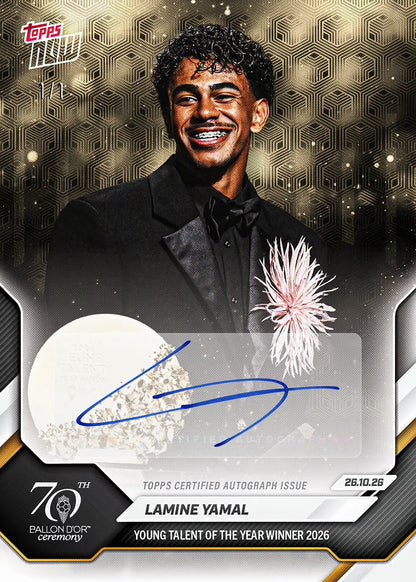 Lamine Yamal - 2026 Ballon d'Or Topps NOW Card 2 autograph chase card example