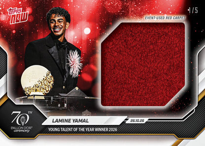 Lamine Yamal - 2026 Ballon d'Or Topps NOW Card 2 red carpet relic chase card example